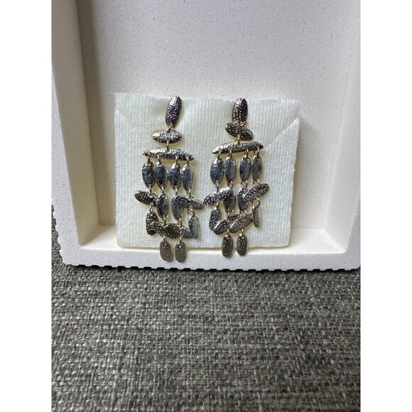 Trendsetter Dangling Pierced Earrings Silver Tone Cascading Leaf Design Fashion - Picture 1 of 3